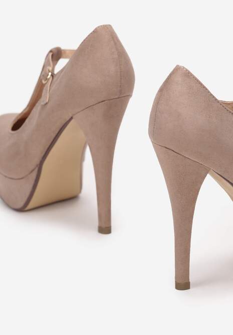 Ciemnobeżowe Czółenka z Paskiem na Platformie Leyli