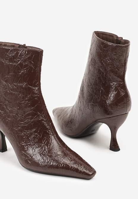 Brązowe Eleganckie Botki Vices na Kaczuszce Zdobione Tłoczeniem Brottalie