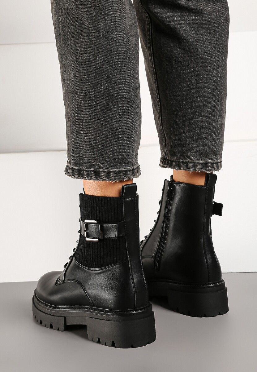 Czarne Botki w Stylu Workerów Grunge Eiase
