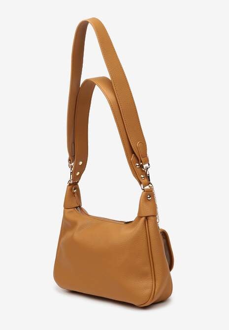 Brązowa Torebka z Ekoskóry z Naszytą Kieszonką i Metalicznymi Detalami Nibeni
