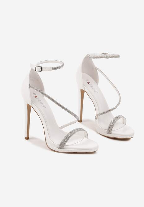 Białe Eleganckie Szpilki Sandały Zdobione Cyrkoniami Ninitila