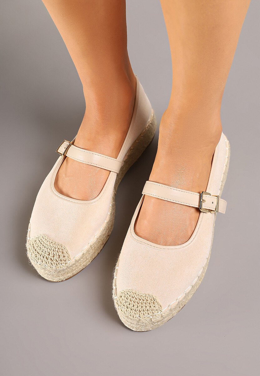 Beżowe Espadryle z Plecionką i Paskiem Fevolise
