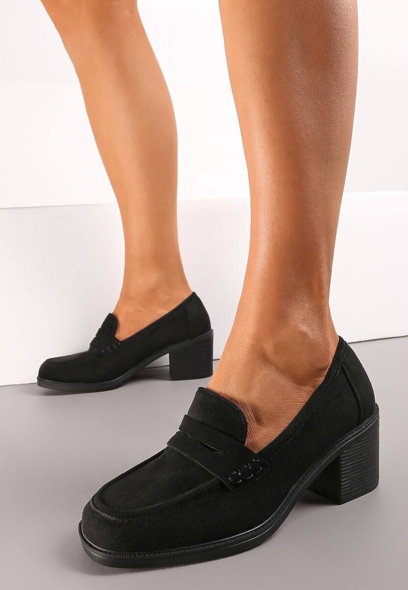 Brązowe Półbuty na Słupku z Kwadratowym Noskiem Zeze