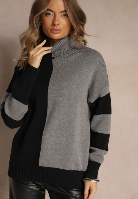 Czarno-Szary Golf w Geometryczny Wzór w Paski Rallessia