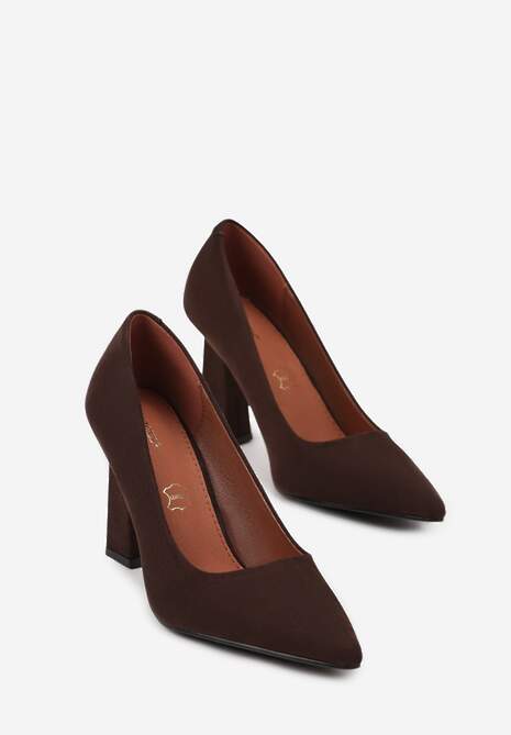 Brązowe Czółenka na Słupku Vices z Wkładką ze Skóry Naturalnej Rocce