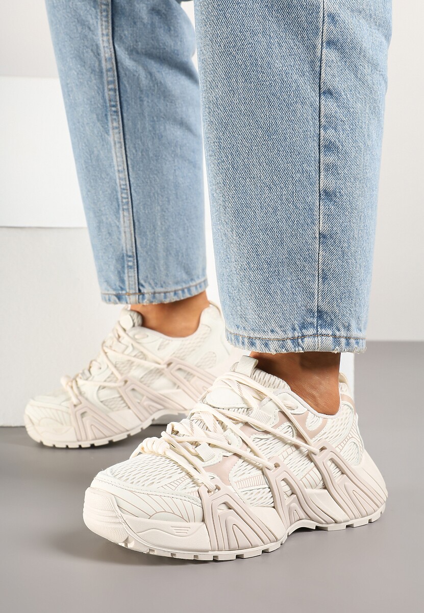 Beżowe Sneakersy z Designerskim Sznurowaniem Nuritha