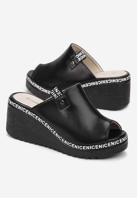 Czarne Klapki na Koturnie z Otwartym Noskiem Kenara