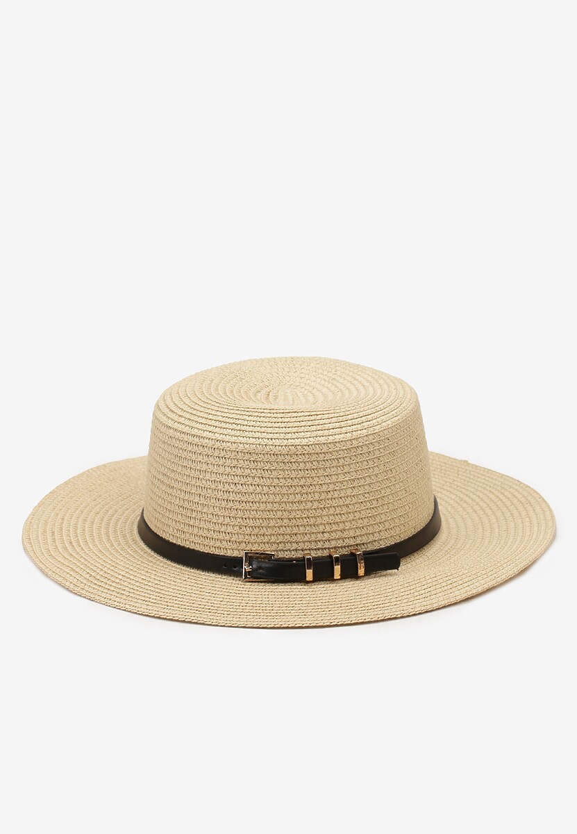 Beżowy Kapelusz z Plecionki z Paskiem i Szerokim Rondem Aspicaia