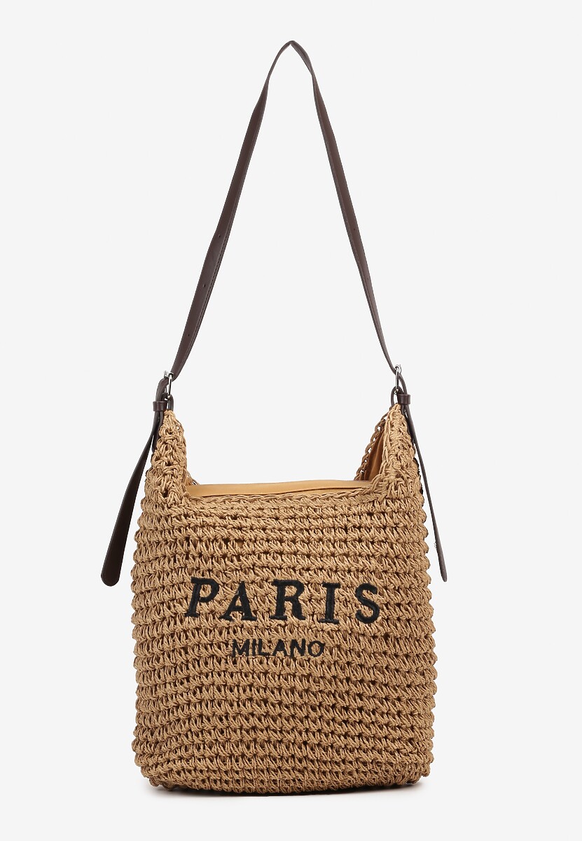 Beżowa Shopper Torebka z Plecionki Ozdobiona Napisem Galanala