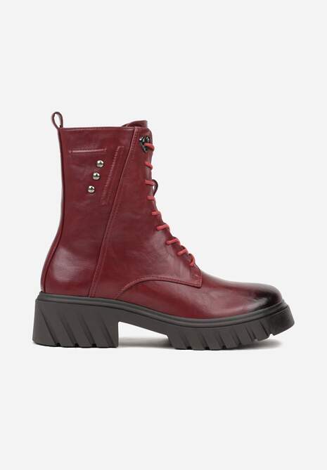 Bordowe Rockowe Botki Workery Zdobione Nitami Eratila