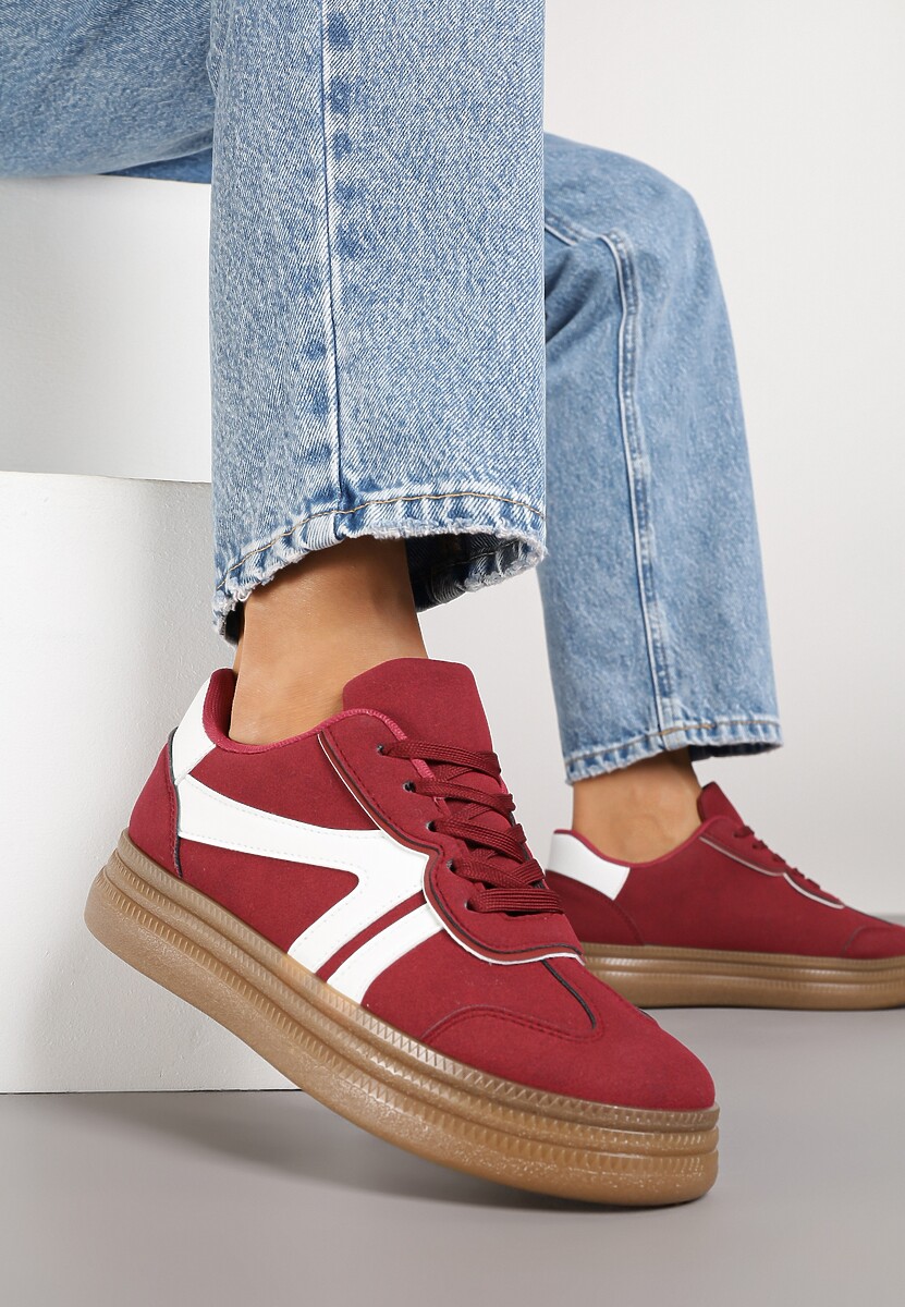 Bordowe Sneakersy Tenisówki Ozdobione Geometrycznym Wzorem Shie