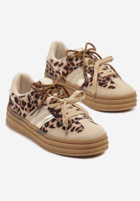 Panterkowe Sneakersy w Stylu Tenisówek Ozdobione Brokatem Teladriena