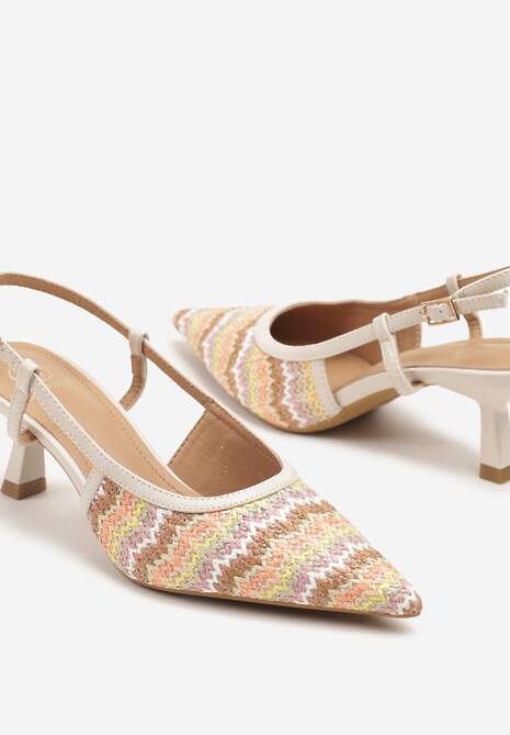 Beżowe Plecione Sandały na Kaczuszce z Noskiem w Szpic Gonalith