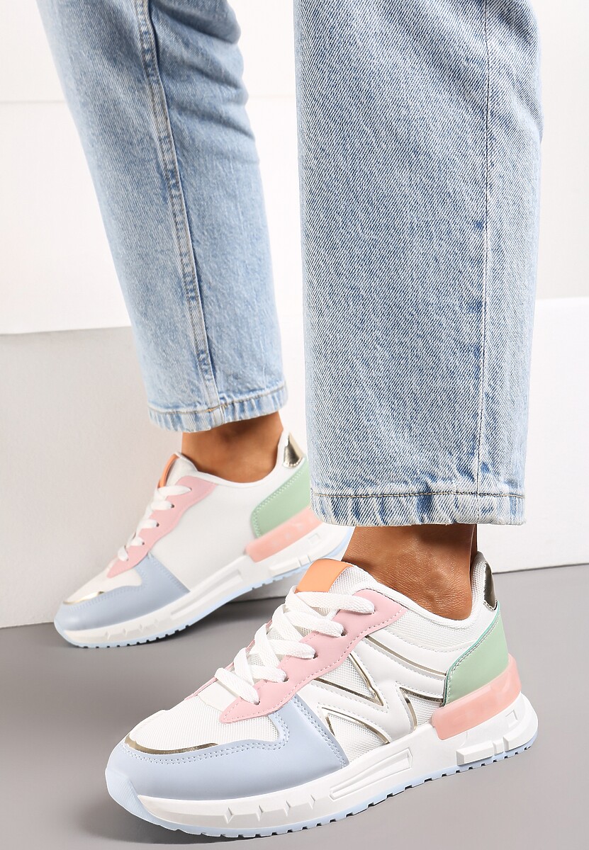 Biało-Niebieskie Sneakersy z Klasycznym Sznurowaniem i Wstawkami z Siateczki Veloraa