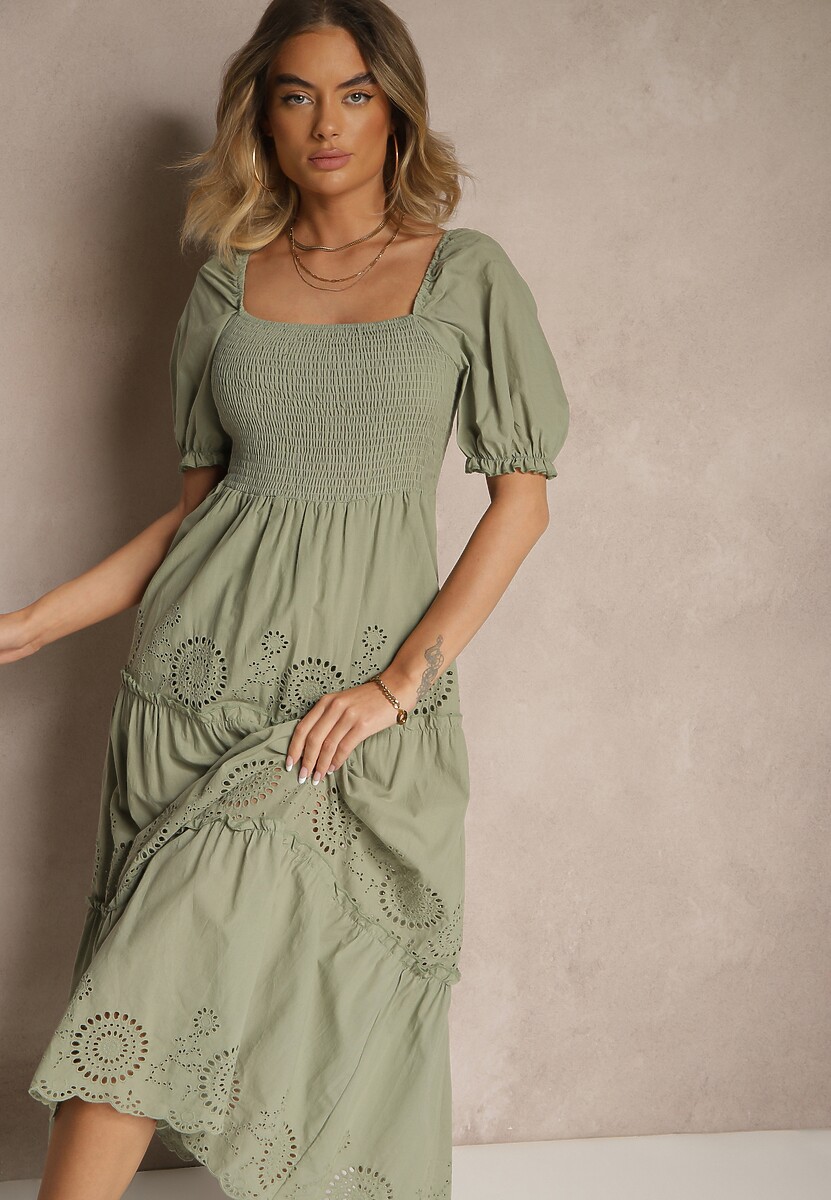 Biała Sukienka z Bawełny Ozdobiona Haftem Iffirina