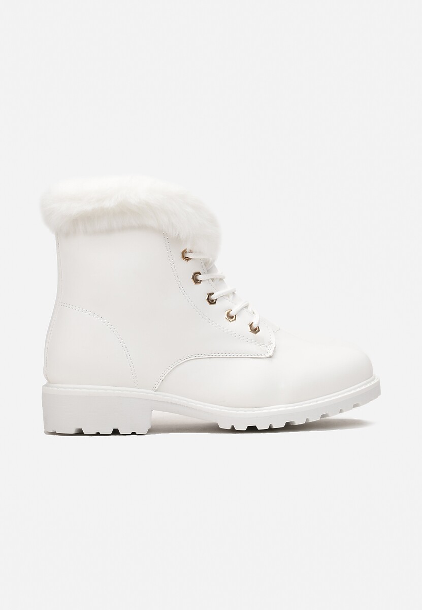 Białe Ocieplone Botki Trapery z Futerkiem Wokół Cholewki Atuval