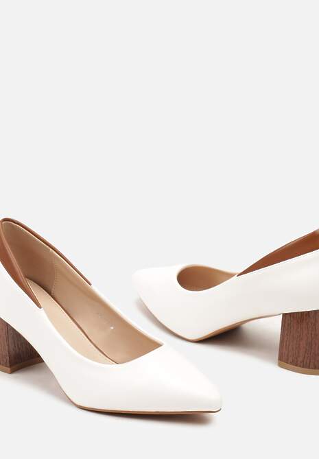 Białe Eleganckie Czółenka na Słupkowym Obcasie ze Szpiczastym Noskiem Zeiyana