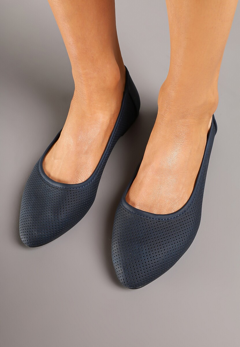 Granatowe Balerinki  ze Skórzaną Wkładką i Siateczkową Cholewką Gonaviel