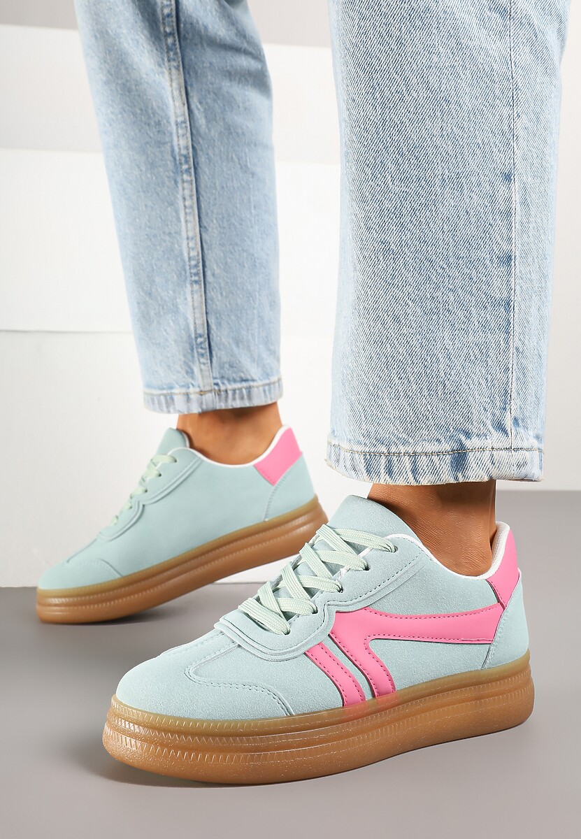 Jasnozielone Sneakersy Klasyczne Tenisówki Zdobione Przeszyciami Alatira