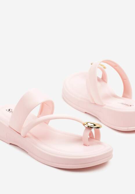 Różowe Klapki w Stylu Japonek Ozdobione Metaliczną Aplikacją Rosanithea