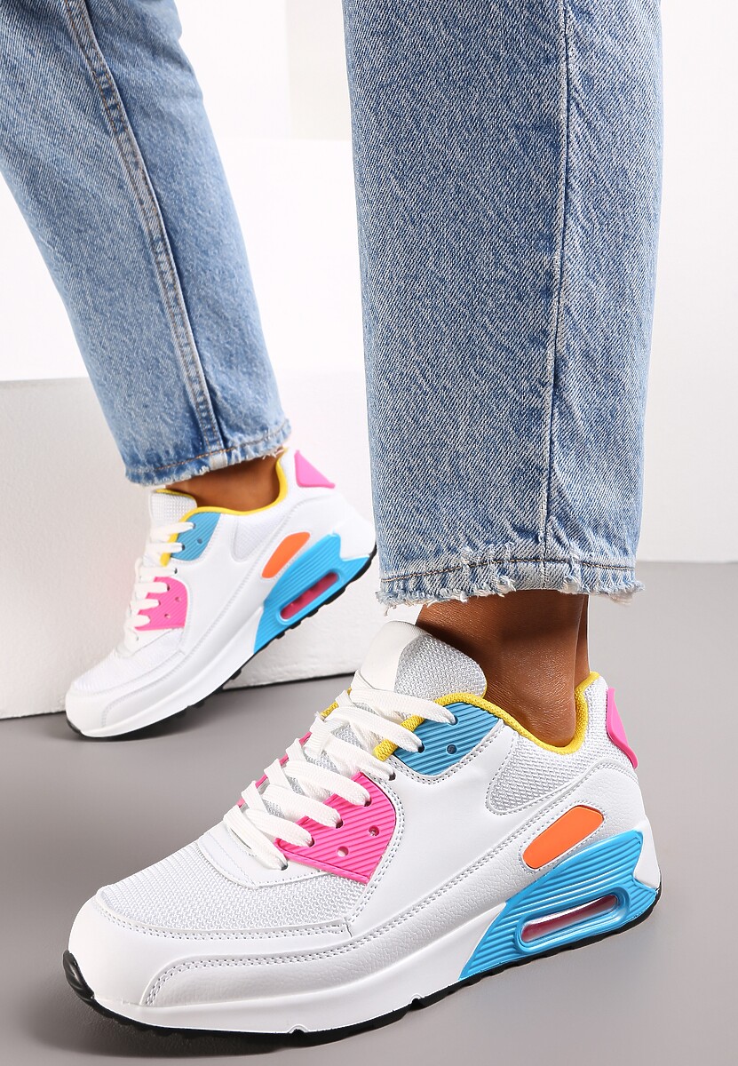 Biało-Niebieskie Sznurowane Sneakersy na Grubej Podeszwie Sayre