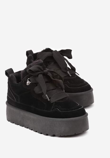 Czarne Sneakersy Vices Stylizowane na Śniegowce na Platformie Obszyte Futerkiem Naleris