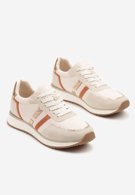 Beżowe Sneakersy z Metalicznym Wzorem Alusa