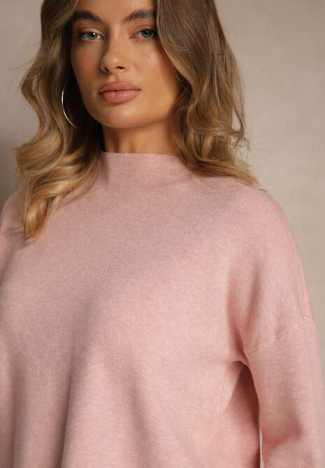 Różowy Pudełkowy Sweter z Półgolfem o Gładkim Wykończeniu Unala
