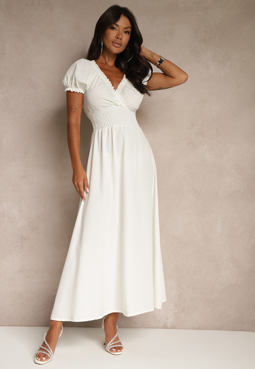 Biała Sukienka z Bufiastymi Rękawami Dolirrea