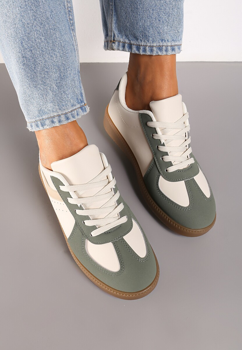 Zielone Sneakersy na Niskiej Platformie z Metalicznymi Wstawkami Dalivia