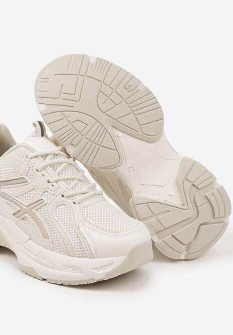 Beżowe Sneakersy na Platformie z Geometrycznym Wzorem Farissa