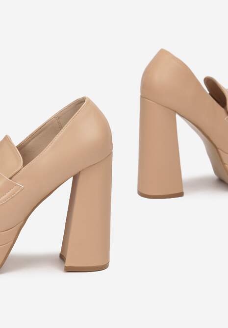 Beżowe Czółenka na Wysokim Słupku i Platformie Heki