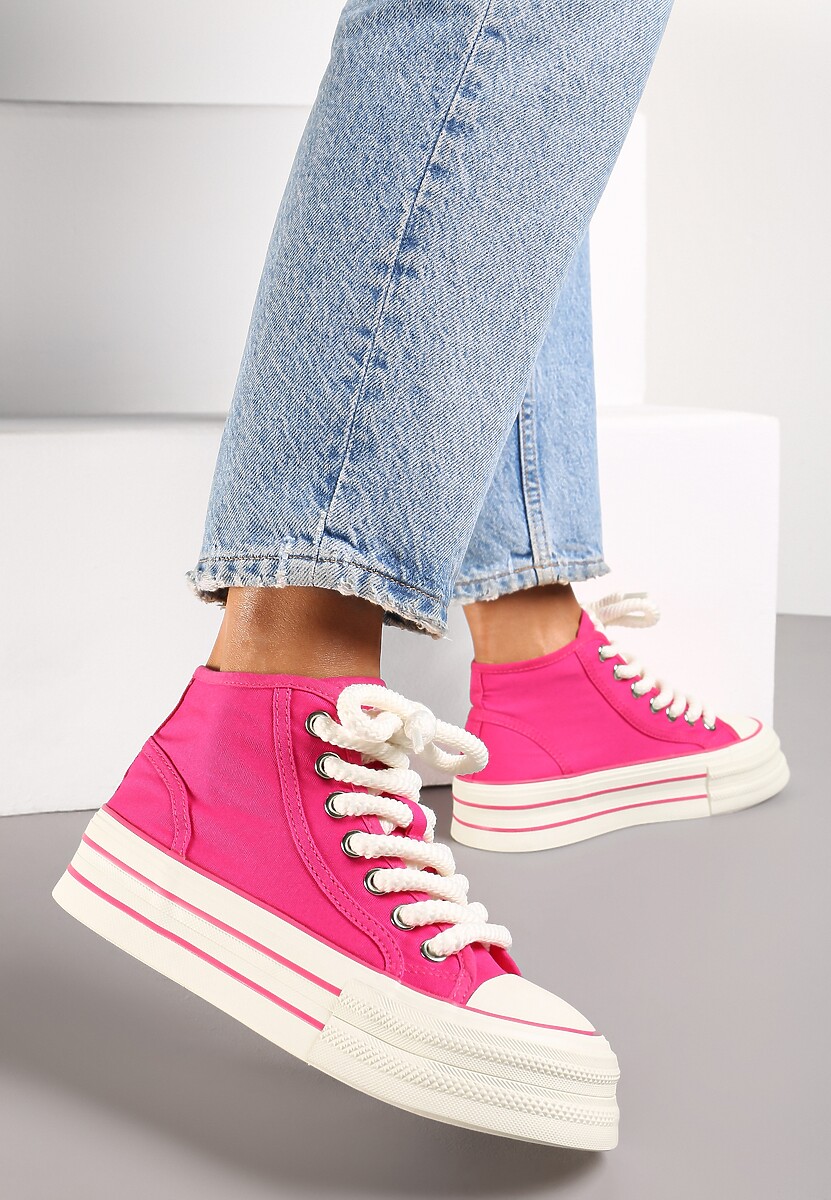 Czarne Trampki za Kostkę na Grubej Podeszwie Lisei