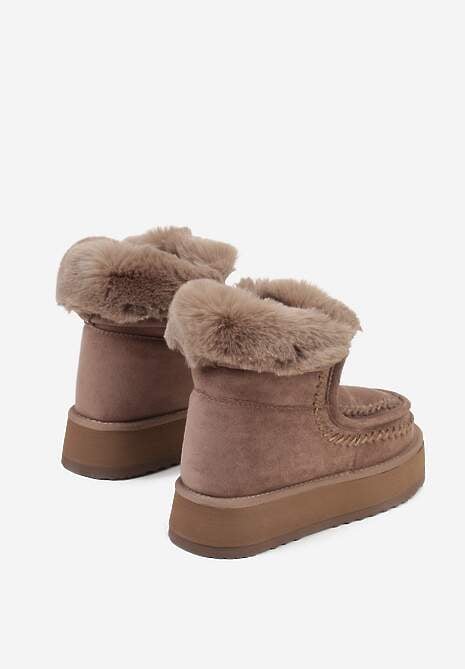 Ciemnobeżowe Śniegowce Ozdobione Haftem Rawedena