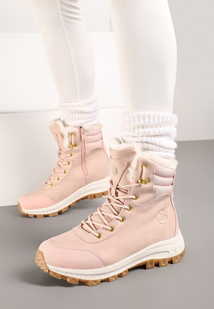 Różowe Botki Trekkingowe na Platformie ze Sznurowaniem Labrinna