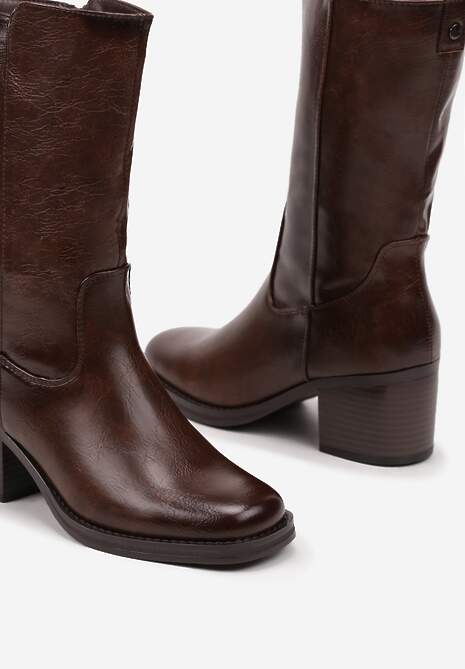 Ciemnobrązowe Casualowe Botki Sztyblety na Słupku Teralita