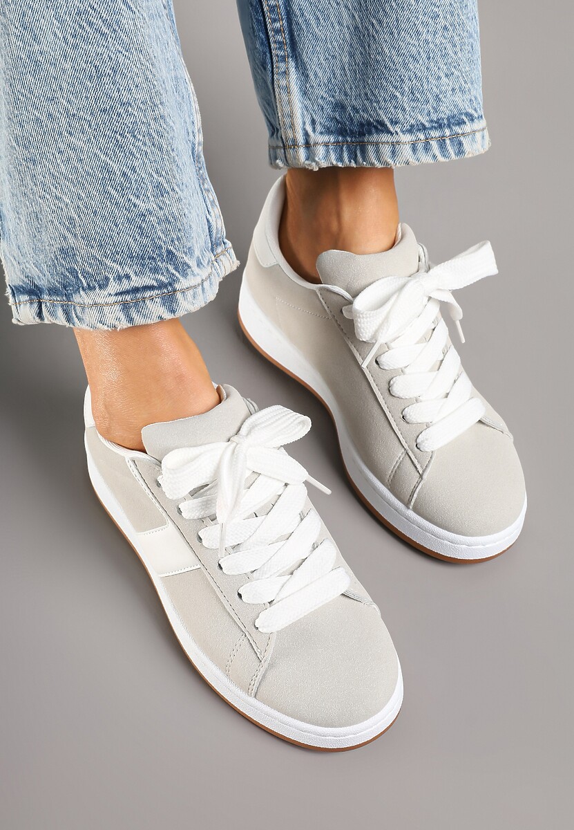 Szare Sneakersy z Geometrycznym Motywem Taniffia