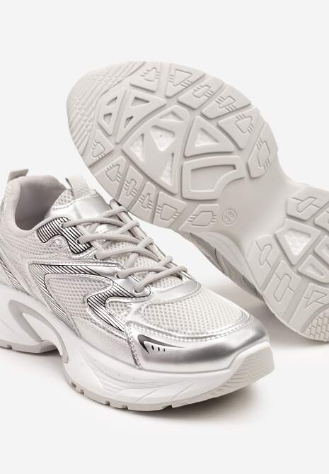 Srebrne Sneakersy Ozdobione Geometrycznym Wzorem Lealiriel