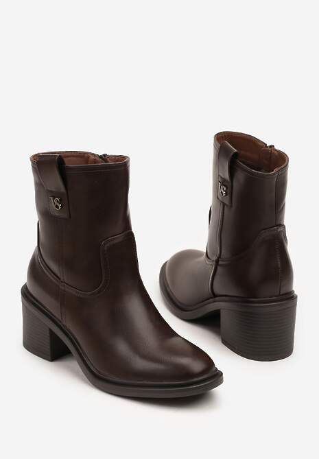 Ciemnobrązowe Botki Vices na Słupku Ozdobione Aplikacją Liter Lorrise