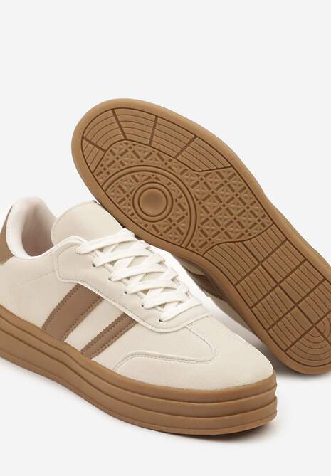 Beżowe Sneakersy w Stylu Klasycznych Tenisówek na Platformie Nallania