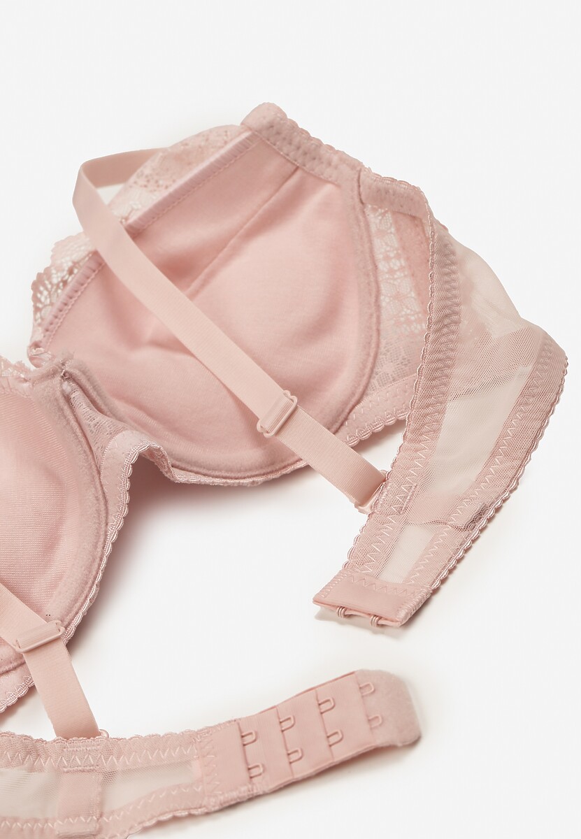 Różowy Biustonosz Push Up Ozdobiony Koronką i Cyrkoniami Verikellia