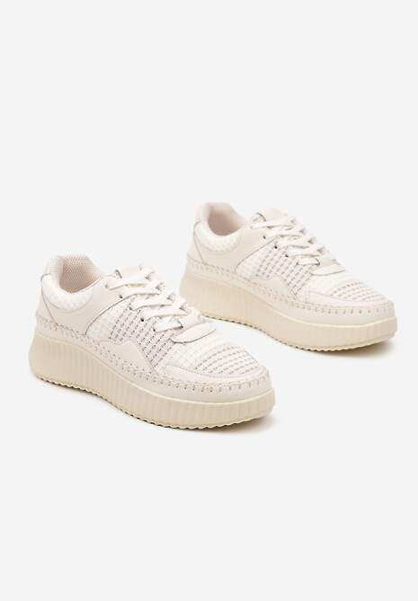 Beżowe Sneakersy z Przeszyciami i Skórzaną Wkładką na Grubej Podeszwie Daliren