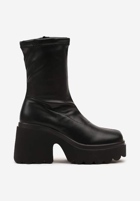 Czarne Przylegające Botki Vices w Stylu Grunge na Słupku z Ociepleniem Falarina