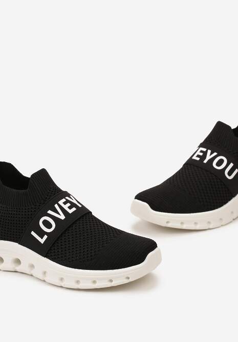 Czarne Buty Sportowe z Napisem LOVE i Elastyczną Cholewką Alaissa