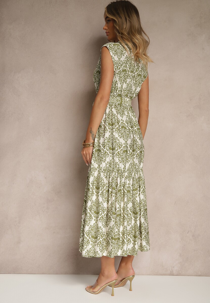 Zielona Sukienka z Wiskozy Bez Rękawów z Paskiem z Wiązaniem Filanesse