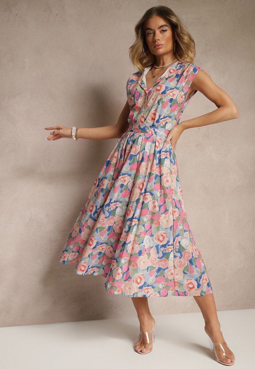 Niebiesko-Żółta Koszula z Bawełny w Kwiaty Natilea