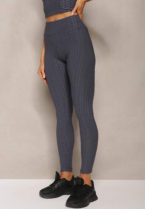 Ciemnoszare Sportowe Legginsy z Wytłoczonym Wzorkiem Askida