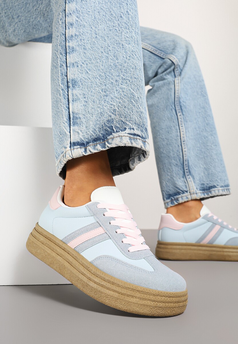 Niebieskie Sneakersy Kultowe Tenisówki na Grubej Podeszwie Ozdobione Wzorem w Panterkę Gonelis