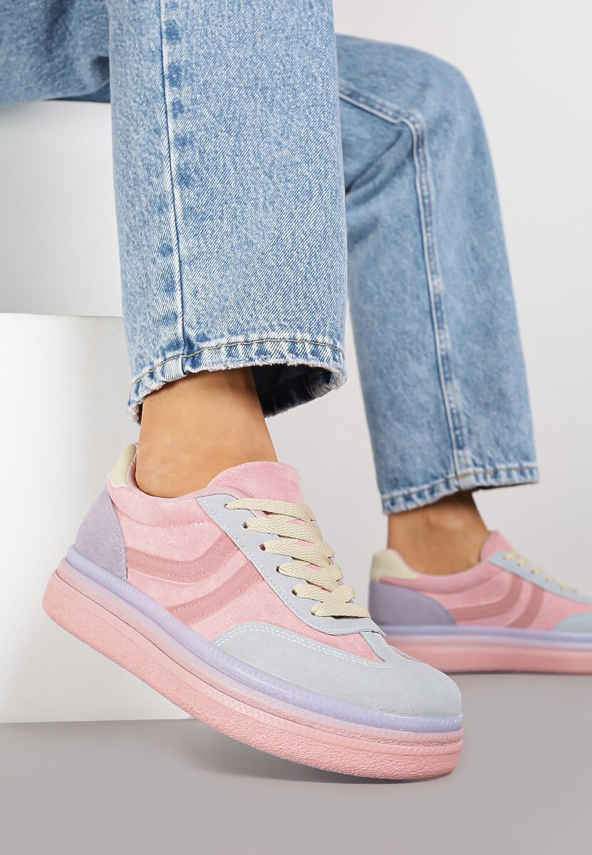 Różowe Sneakersy Typu Kultowe Tenisówki na Niskiej Platformie Olritia