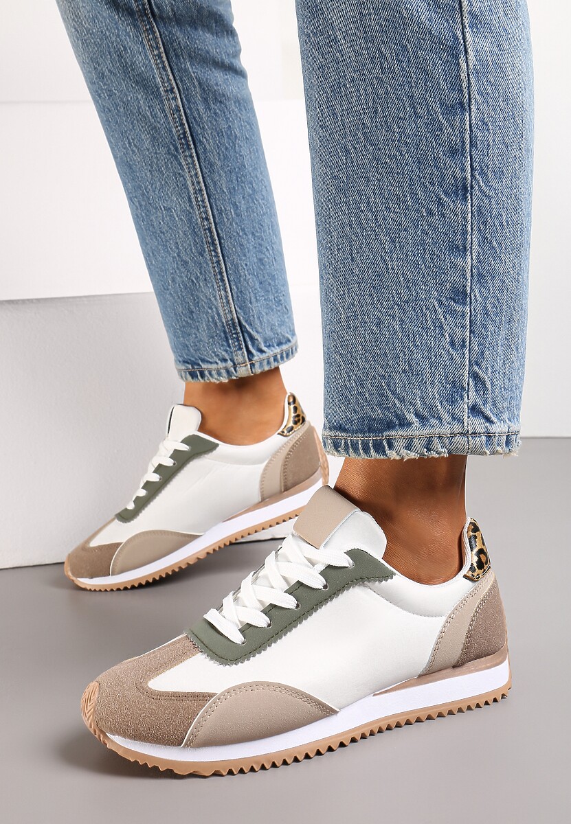 Brązowe Sneakersy  z Ozdobnymi Wstawkami Fania